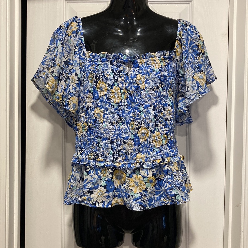 NWOT - ASTR THE LABEL January Floral-Print Flutter Sleeve Crop Top - Sz L - Picture 5 of 16